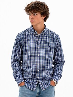 Classic Blue Plaid Button-Down Shirt - youth